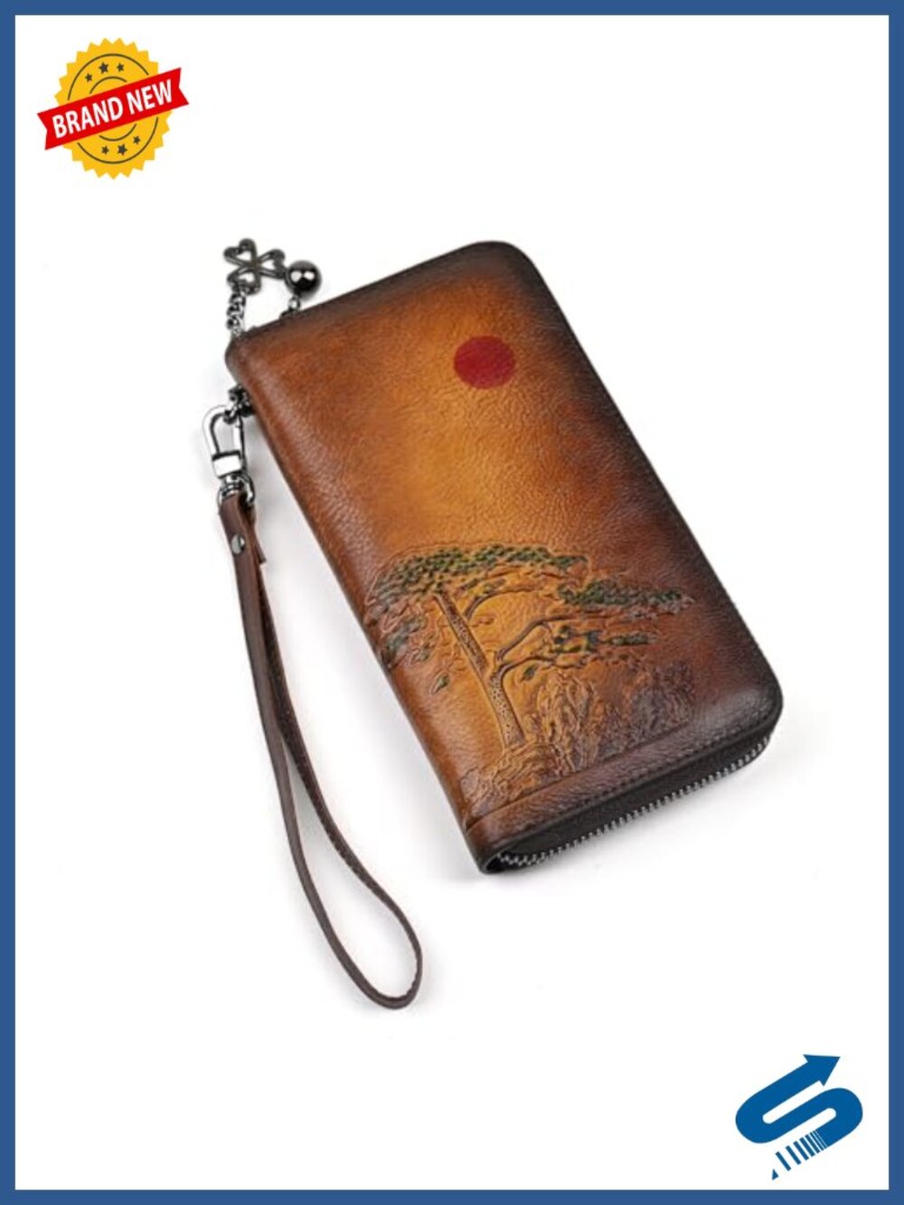 Genuine Cowhide Leather Wristlet Wallet with Detachable Strap, Multiple Card